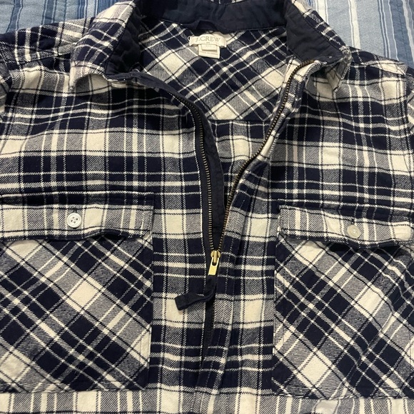 J Crew Flannel Shirt Jacket blue white plaid half zip front size XXS long sleeve - Picture 11 of 11
